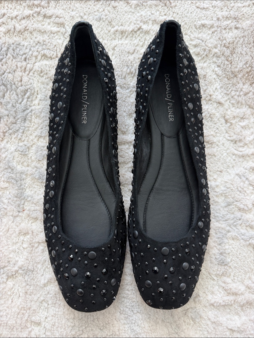 Donald J. Pliner Dora Black Studded Suede Flats